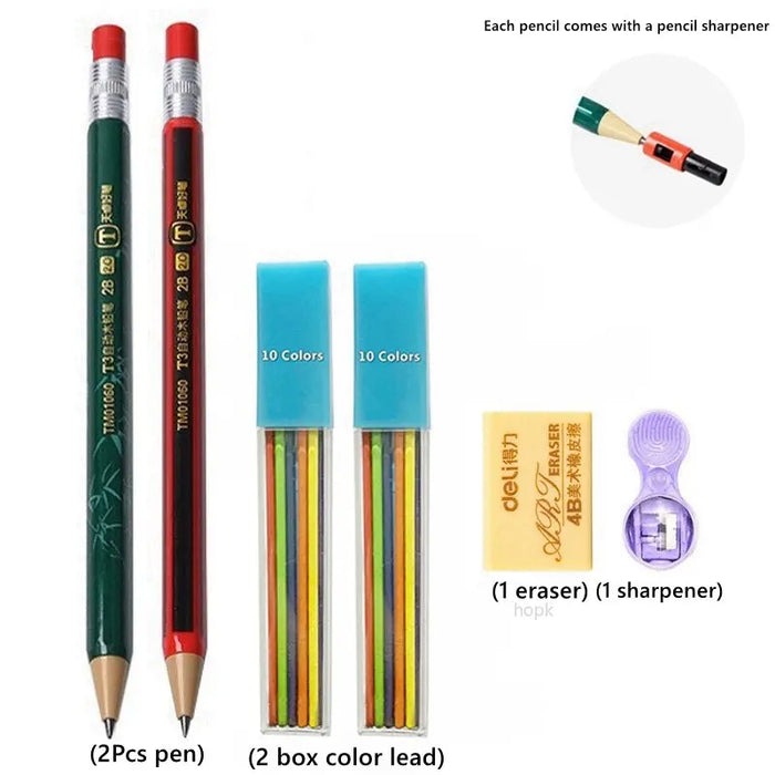 2.0Mm Mechanical Pencil Set With Sharpener And Colour Leads Stationery