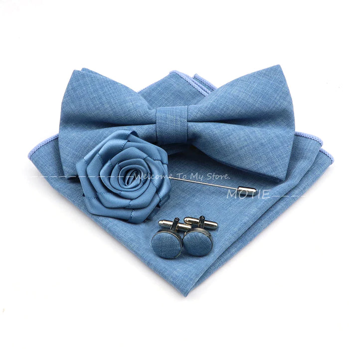 Design Cotton Handkerchief Set Adult And Kids Butterfly Bowtie Cufflink Brooch Party Suit Accessories