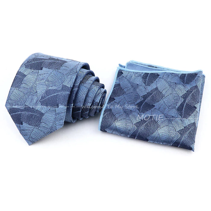 Grey Blue Striped Tie Set For Weddings And Daily Wear