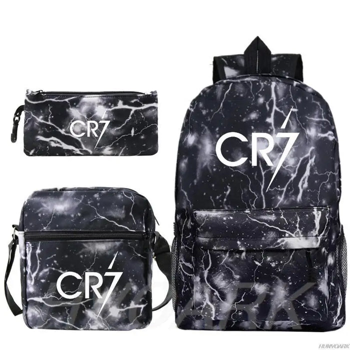 Unisex Football Ronaldo Cr7 3Pcs/Set Laptop School Bag For Kids