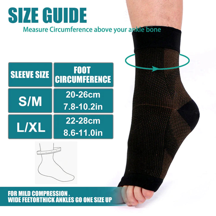 1 Pair Copper Compression Recovery Foot Sleeves Socks For Arch Pain Swelling & Heel Spurs