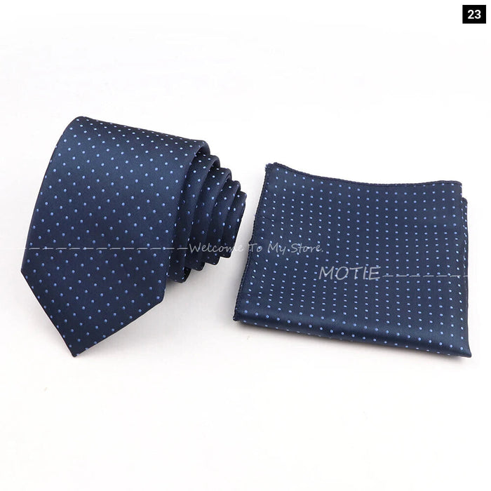 Blue Striped Tie Set For Weddings And Parties