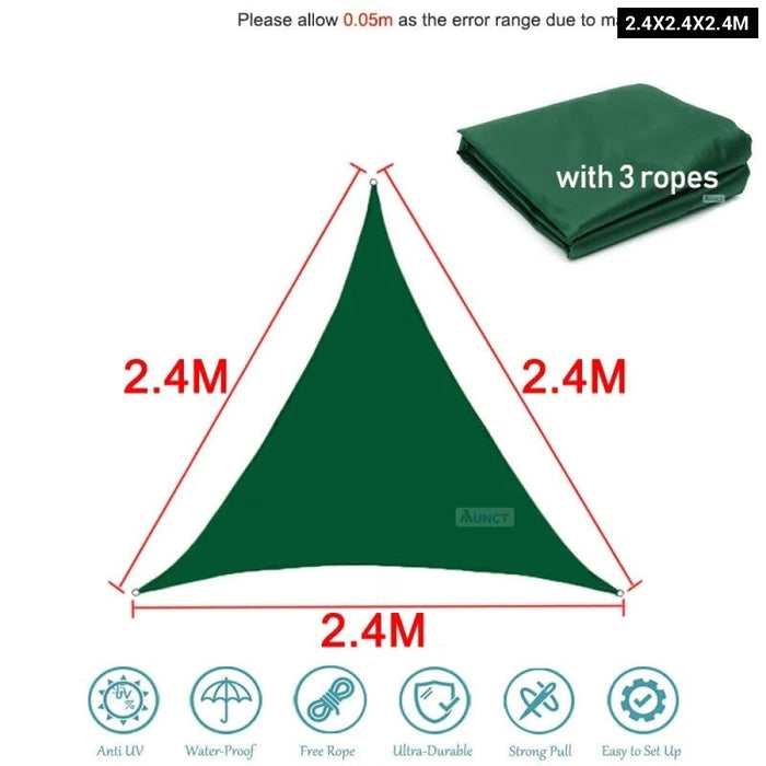 420D Triangle Shade Sail Green Waterproof Polyester Awning Outdoor Sun Shelter Garden Patio Pool Shade