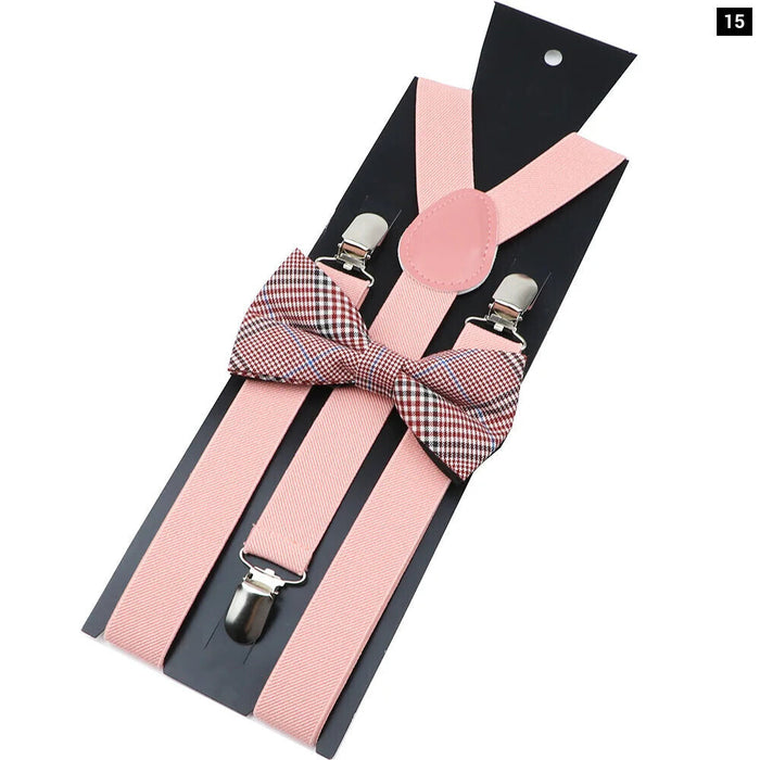 Cotton Plaid Bowtie Suspenders Set For Weddings