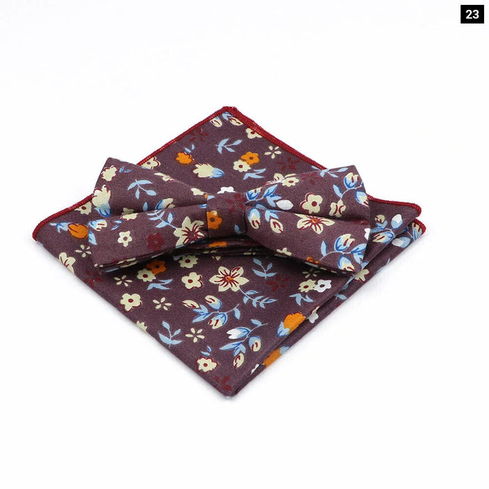 Floral Bow Tie And Handkerchief Set Mens Wedding Accessories