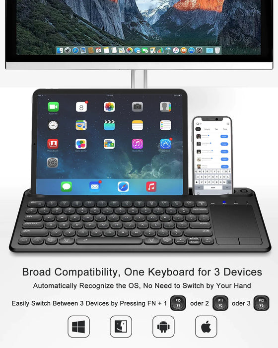 Wireless Touch Keyboard For Ipad/Phone/Tablet Rechargeable Mini Bluetooth No Backlit Card Slot
