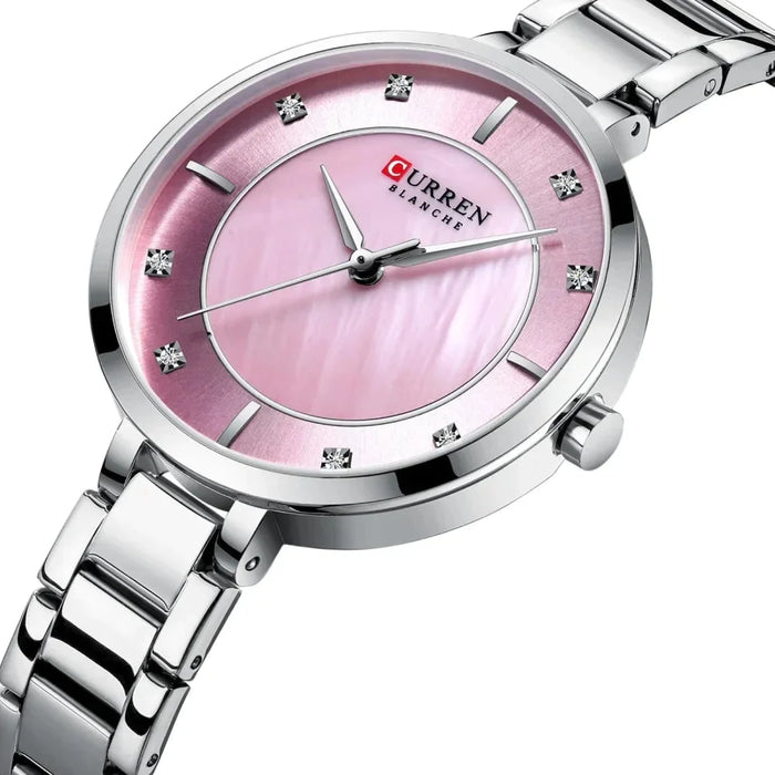 Waterproof Stainless Steel Rhinestone Dial Quartz Wristwatch For Ladies