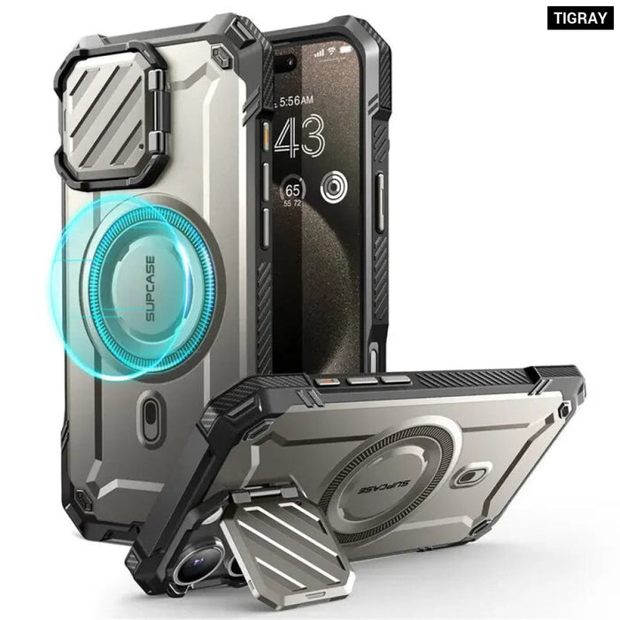 For Iphone 16 Pro Max 6.8" Ub Mag Xt Heavy Duty Rugged Strong Magnetic Phone Case With Camera Cover Kickstand