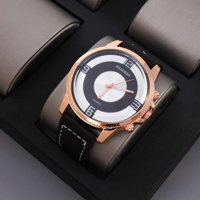 2pcs Black Round Quartz Watch With Pendant Necklace Men Leather Business Casual Watch Fashion For Daily Sports