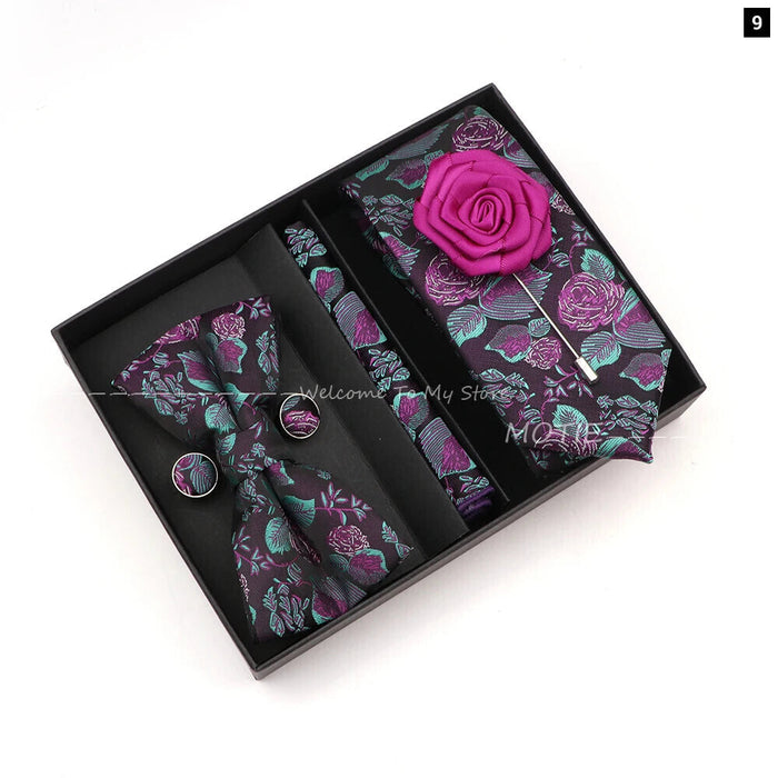 Floral Tie Set Novelty Design With Box For Parties And Business