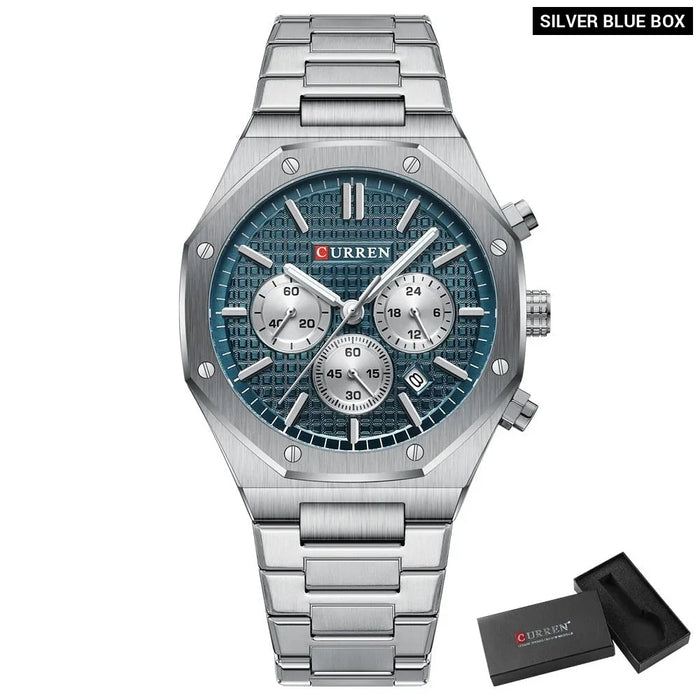 Unique Stainless Steel Chronograph Waterproof Quartz Wristwatch With Auto Date