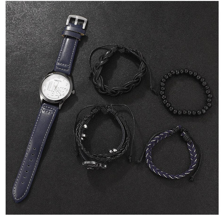 4Pcs Set Fashion Mens Sports Watches Man Business Quartz Wristwatch Luxury Blue Leather Bracelet Men Casual Clock Watch