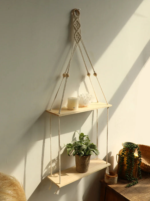 Boho Macrame Wall Shelf For Plant Display And Decor