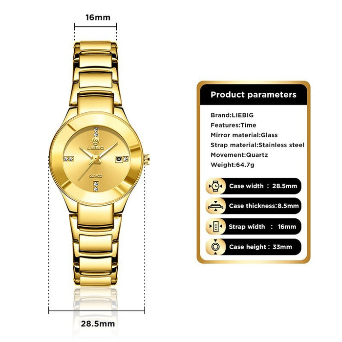 Golden Stainless Steel Quartz Watch Women Men Waterproof Date Wristwatches For Ladies Female Clock