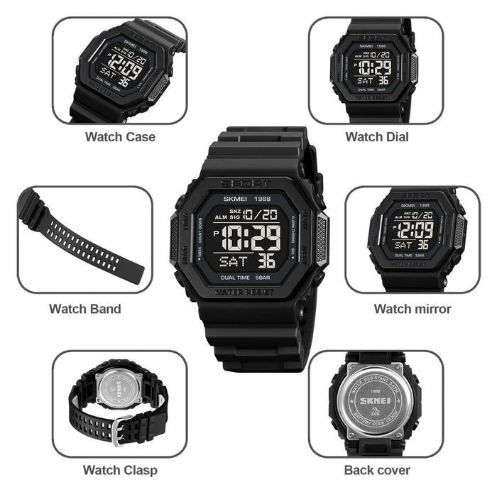 Men's TPU Band Band Digital Date Calendar Display 5ATM 50M Water Resistant Wristwatch