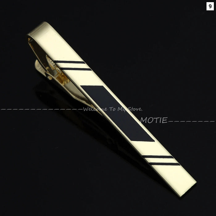 Golden Stripe Metal Necktie Clip Business And Party Accessory