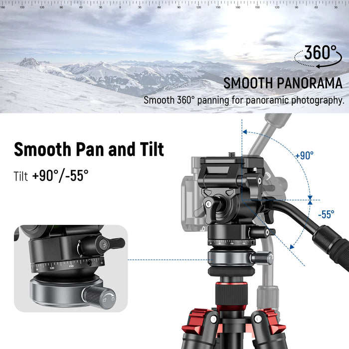 Compact Fluid Head With ±10° Leveling Base For Vertical/Horizontal Shooting 43Mm Dia.