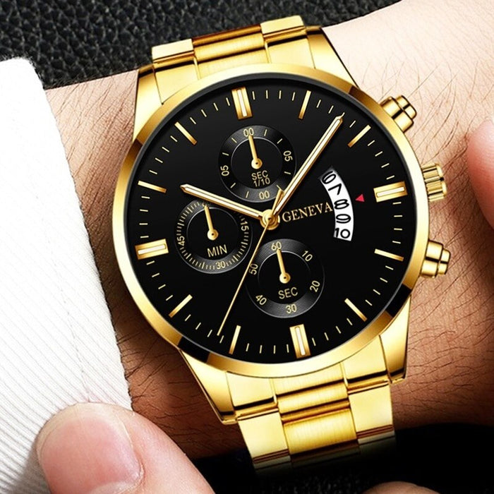 Fashion Men Gold Stainless Steel Watch Luxury Calendar Quartz Wrist Watch Mens Business Watches for Man Clock