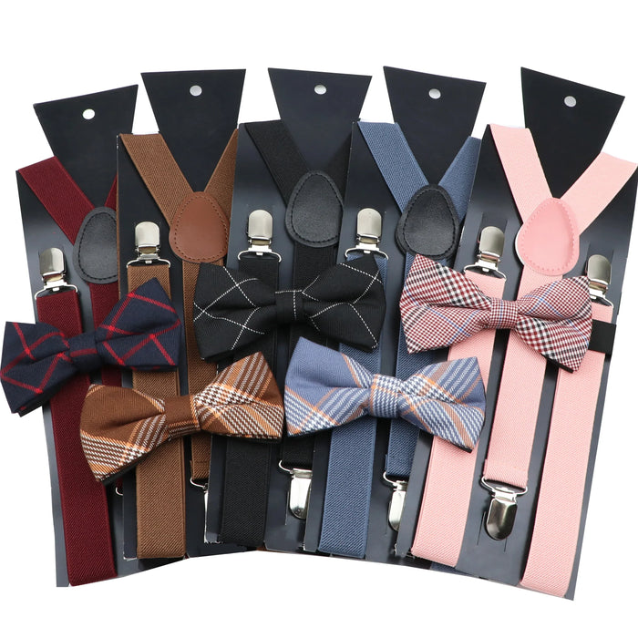 Cotton Plaid Bowtie Suspenders Set For Weddings