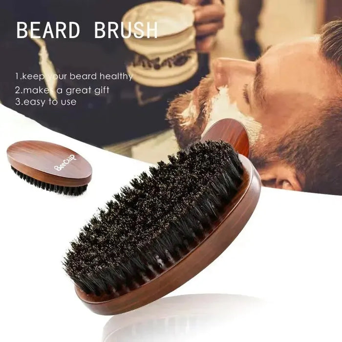 Boar Bristle Beard Brush And Comb Set With Bag