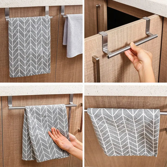 Stainless Steel Over Door Towel Rack Bathroom Kitchen Cabinet Holder