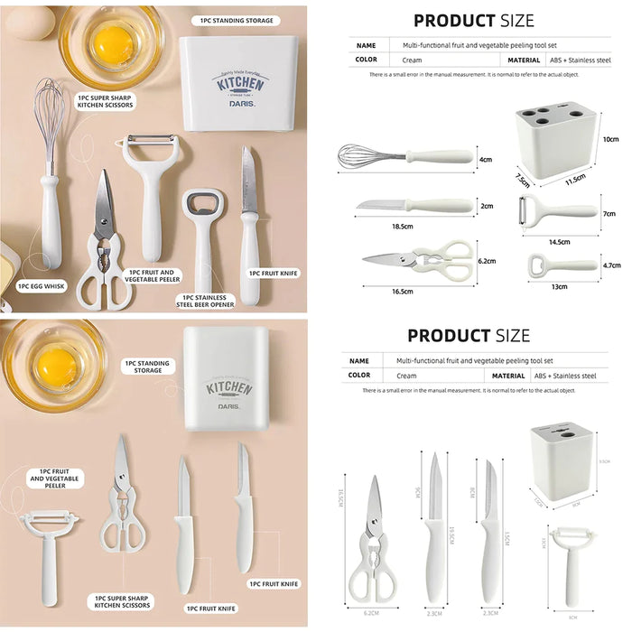 6 Pieces Stainless Steel Multifunction White Scissors Egg Beater Combination Set With Storage Box