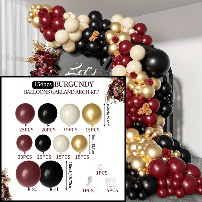 154Pcs Burgundy Balloon Garland Arch Kit Suitable For Birthday Graduation Wedding Anniversary Valentine'S Day Decoration