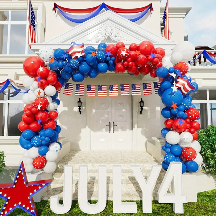 118 Pieces Blue Red White Patriotic Balloon Arch Kit Which Can Be Used For Independence Day Celebration Birthday Party Etc