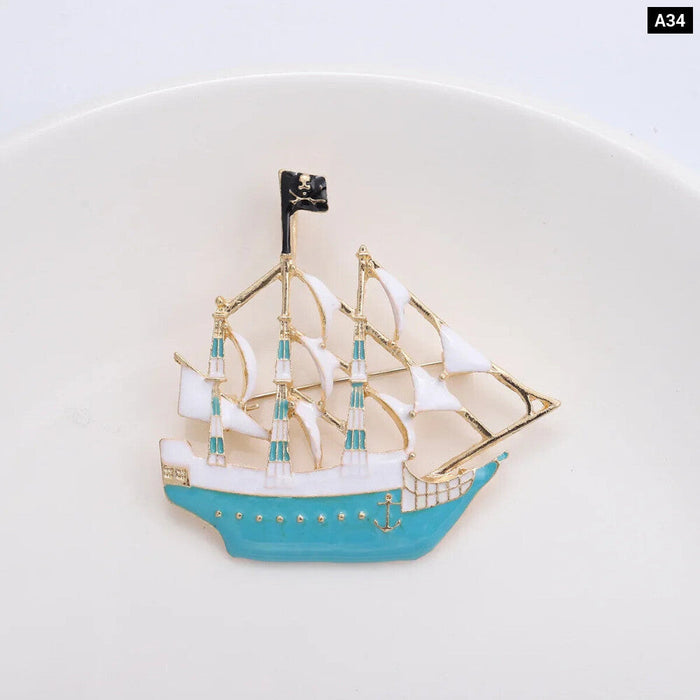 Fashion Ship Brooch Pin 3 Colour Enamel Delicate Design Accessory For Womens Clothing