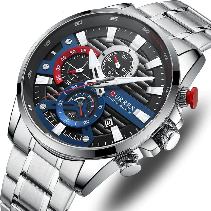 Casual tainless Steel Quartz Men's Wristwatches With Chronograph Auto Date