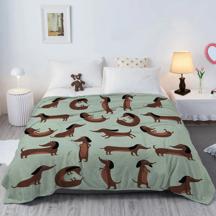 Dachshund Pose Printed Throw Blanket Soft Flannel Fleece For Sofa Couch And Bed