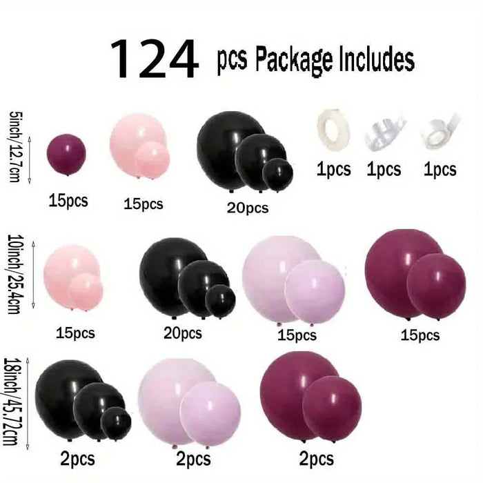 124Pcs Black Pink Purple Balloon Taro Taro Flower Ring Set Suitable For Dark Style Theme Events Birthday Parties Anniversaries