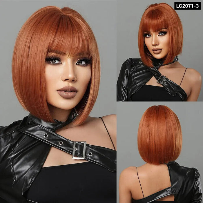 Burgundy Bob Wig With Thick Bangs