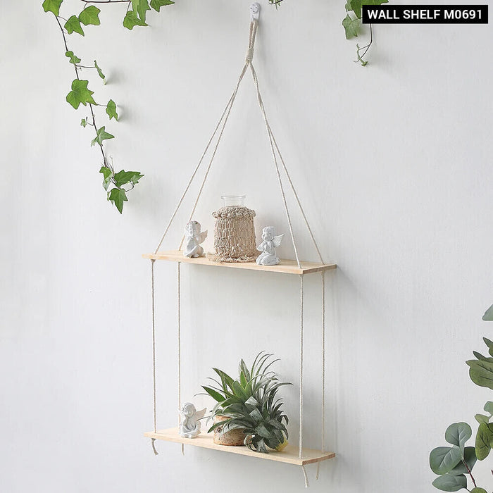 Boho Macrame Wall Shelf For Home Decor