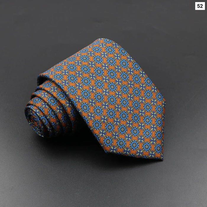 Silk Tie For Men 7.5Cm Soft Novelty Necktie In Blue Green And Orange Dot And Floral Design For Weddings And Business Gift Idea