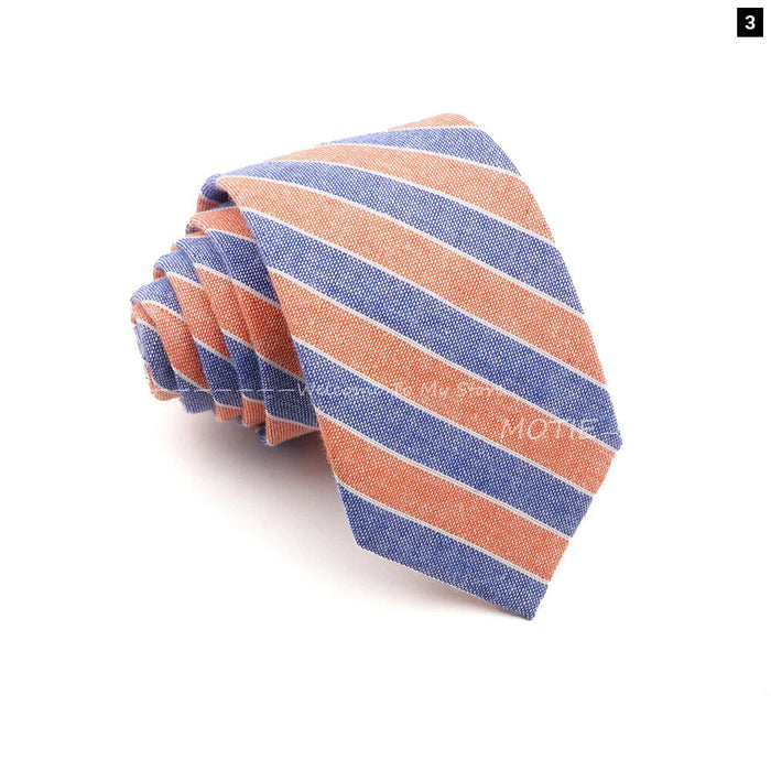 Classic Plaid Striped Cotton Necktie Blue Pink For Business And Weddings