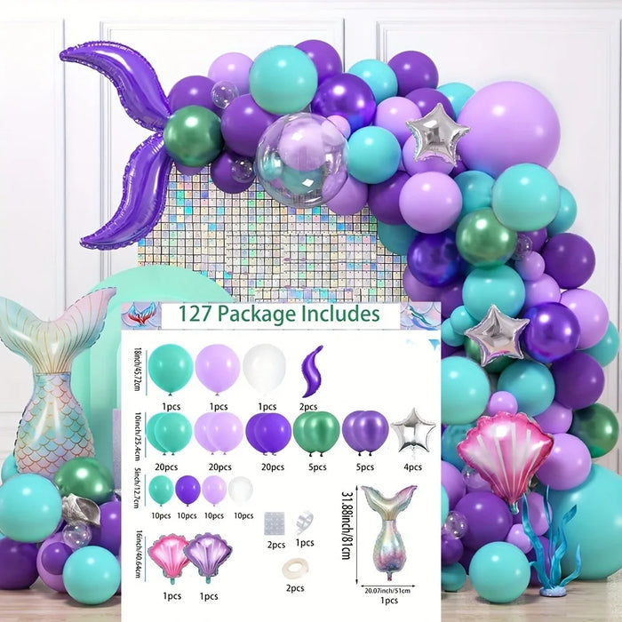 127Pcs Mermaid Balloon Garland Set - Matte Blue And Purple Suitable For Birthday Parties Summer Celebration Decoration