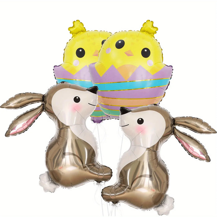 Cartoon Shell Chick And Bunny Easter Balloon 32-Inch 4Pcs Balloon Set Bunny Balloon Easter Decoration Bunny Birthday Decoration