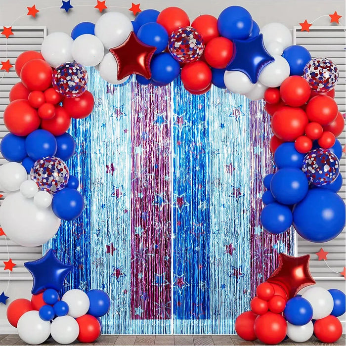 132Pcs Red Blue & White Balloon Kit With Red & Blue Star Foil Balloons For Birthday Parties Independence Day Party Supplies