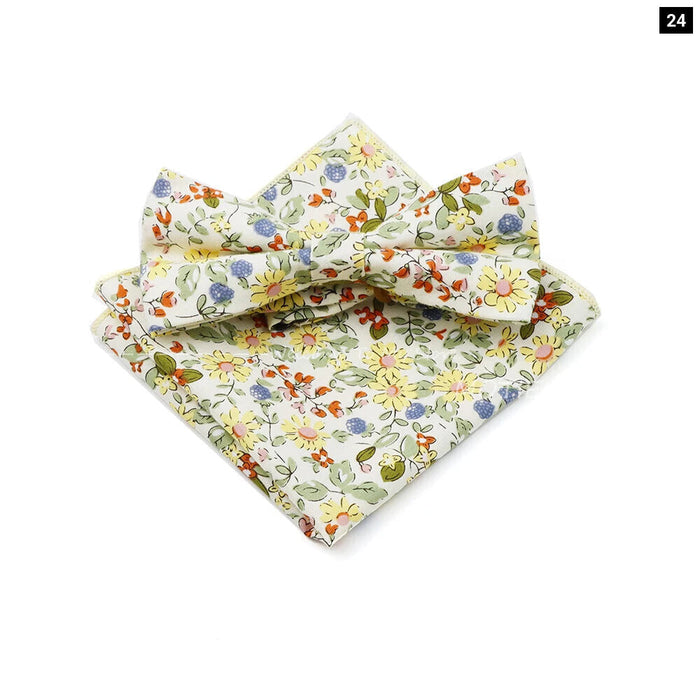 White Cotton Flower Bowtie Set For Weddings And Parties