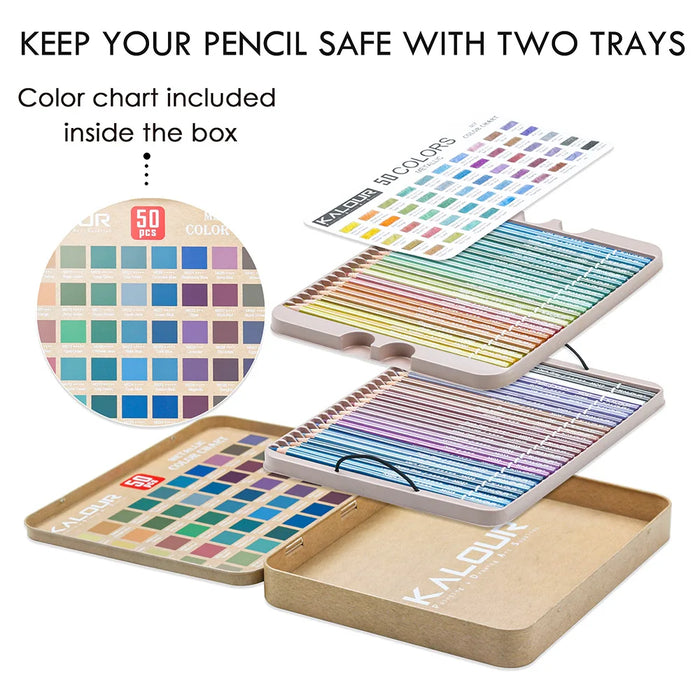 50 Metallic Coloured Pencils Set