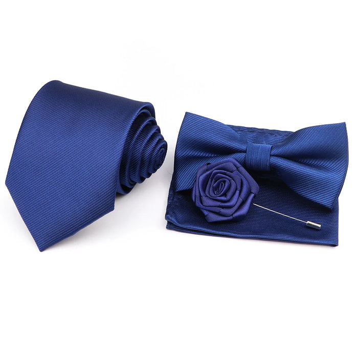 Tie Set Solid Colour Bowtie Handkerchief Brooch Cufflink For Business Weddings And Gifts