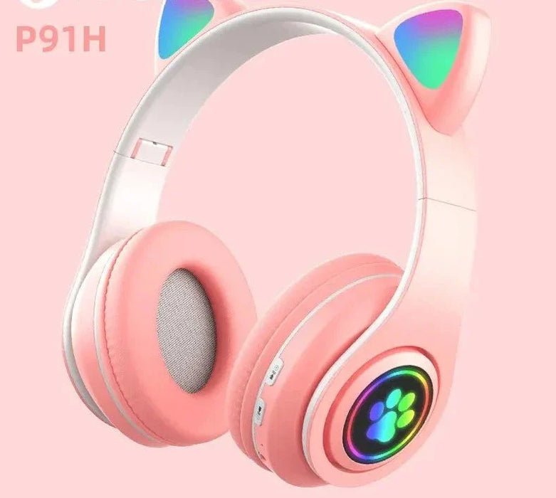 Foldable Wireless Headphones With Cat Ears And Led