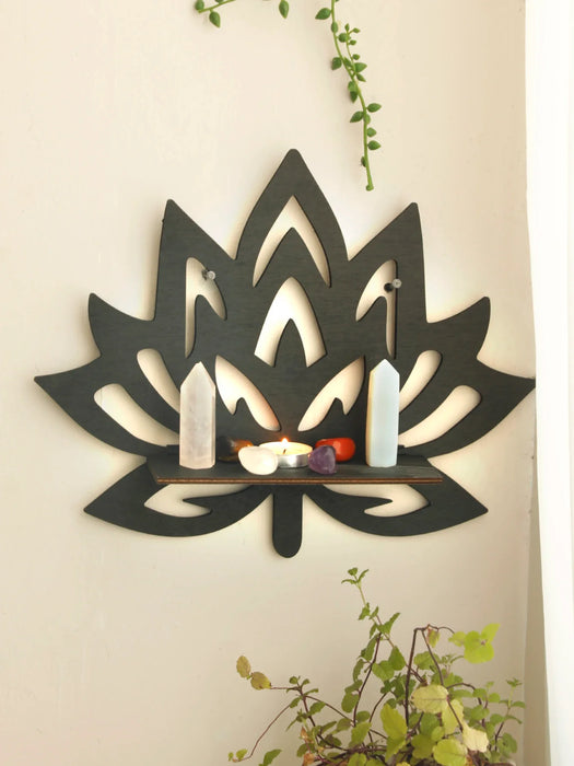 Boho Lotus Wood Shelf For Wall Decor