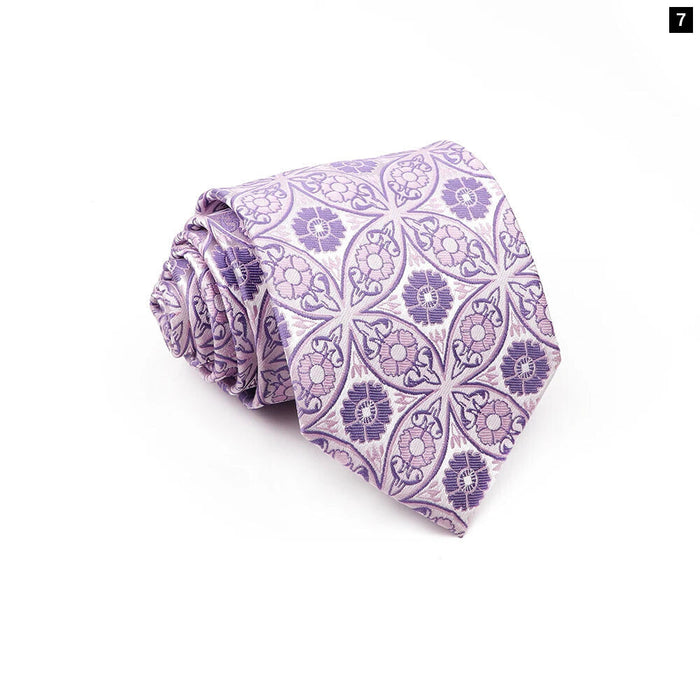 Classic Purple Striped Neckties 8Cm Plaid Floral Tie For Business And Weddings