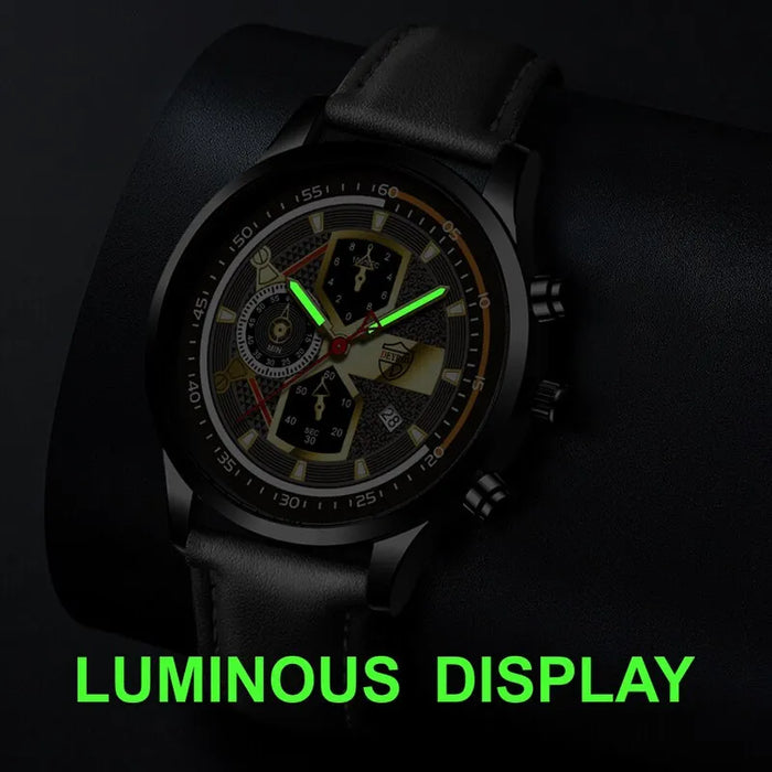 3pcs Set Fashion Mens Calendar Watches Male Business Casual