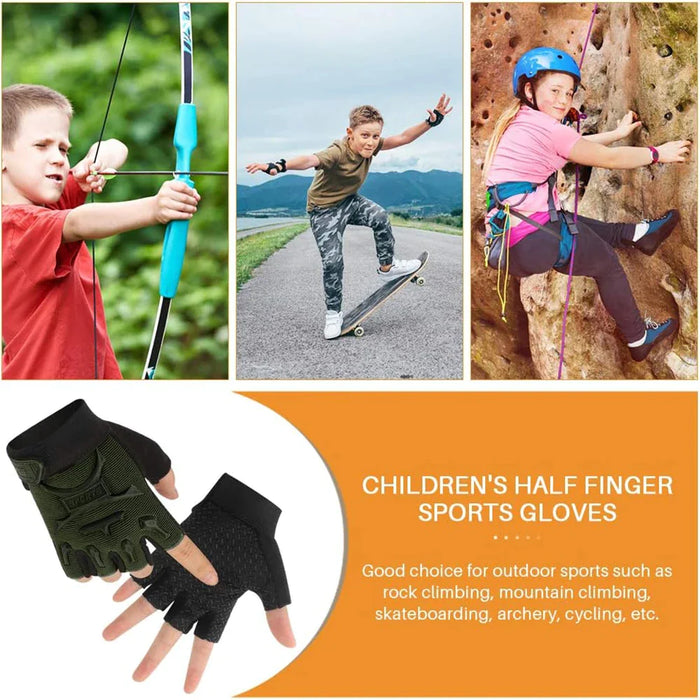 1 Pair Non-Slip Shock-Absorbing Half Finger Cycling Gloves For Kids