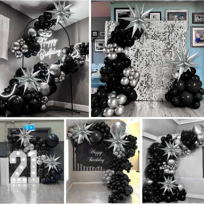 137Pcs Black And Silver Balloon Wreath Arch Set For Birthday Wedding Graduation Anniversary Graduation Party Decoration