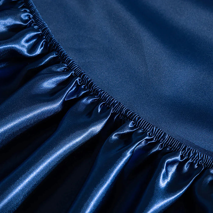 Silky Dark Blue Rayon Satin Fitted Sheet