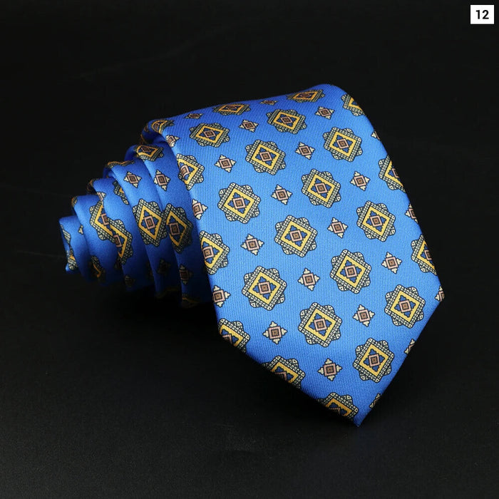 Mens Silk Tie 7.5Cm Blue Paisley Floral For Weddings And Work